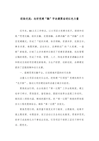 经验交流：念好党建“融”字诀凝聚奋进红色力量