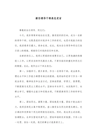 新任领导干部表态发言