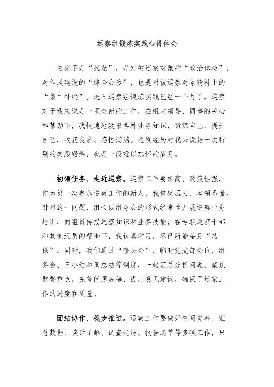 巡察组锻炼实践心得体会_第1页