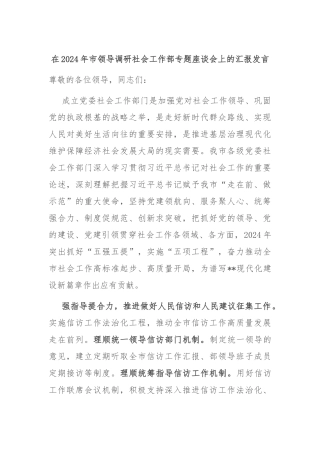 在2024年市领导调研社会工作部专题座谈会上的汇报发言