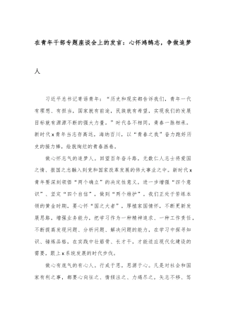 在青年干部专题座谈会上的发言：心怀鸿鹄志，争做追梦人