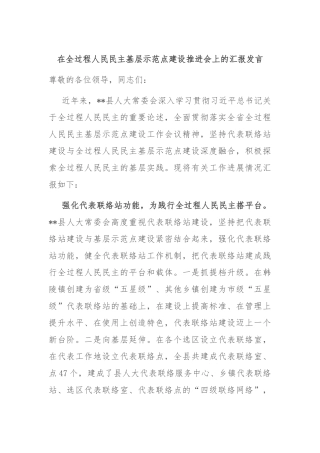 在全过程人民民主基层示范点建设推进会上的汇报发言