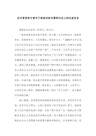 在市委党校中青年干部培训班专题研讨会上的交流发言