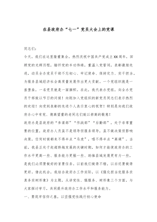 在县政府办“七一”党员大会上的党课