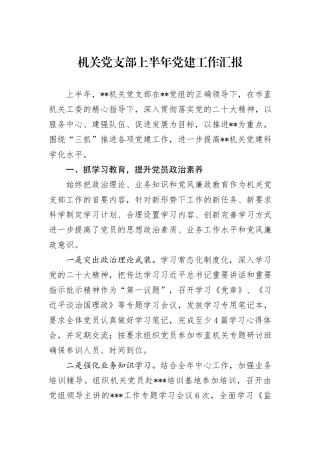 机关党支部上半年党建工作汇报