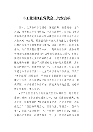 市工业园区在党代会上的发言稿