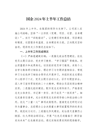 国企2024年上半年工作总结