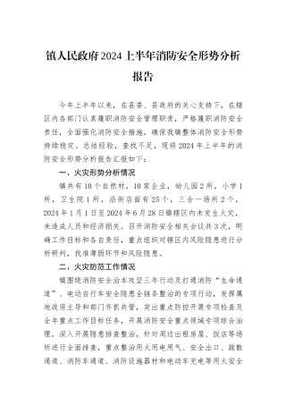 镇人民政府2024上半年消防安全形势分析报告