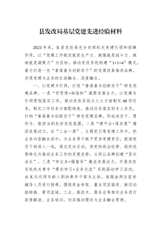 县发改局基层党建先进经验材料