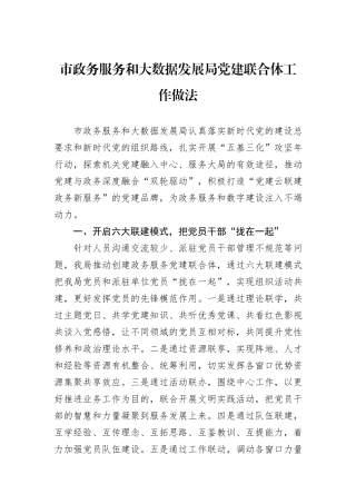 市政务服务和大数据发展局党建联合体工作做法