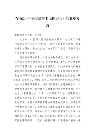 在2024年全市慈善工作推进会上的典型发言