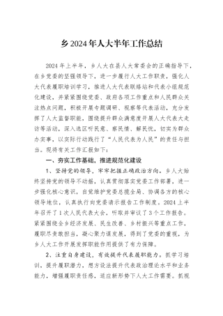 乡2024年人大半年工作总结