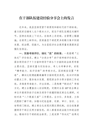 在干部队伍建设经验分享会上的发言