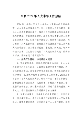 X乡2024年人大半年工作总结