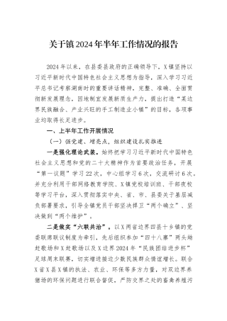 关于镇2024年半年工作情况的报告