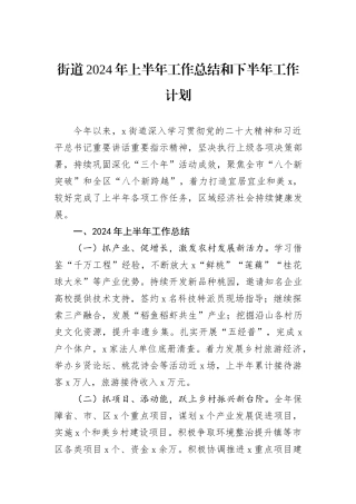 街道2024年上半年工作总结和下半年工作计划