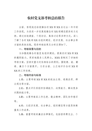 农村党支部考核总结报告