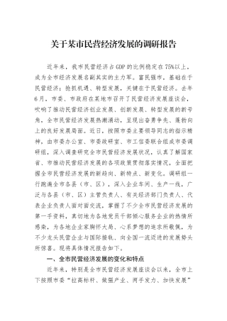 关于某市民营经济发展的调研报告