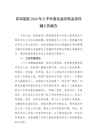 某局党组2024+年上半年落实意识形态责任制工作报告