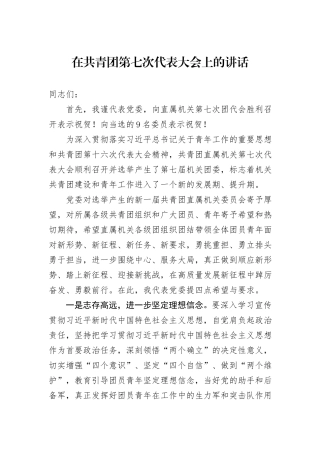 在共青团第七次代表大会上的讲话
