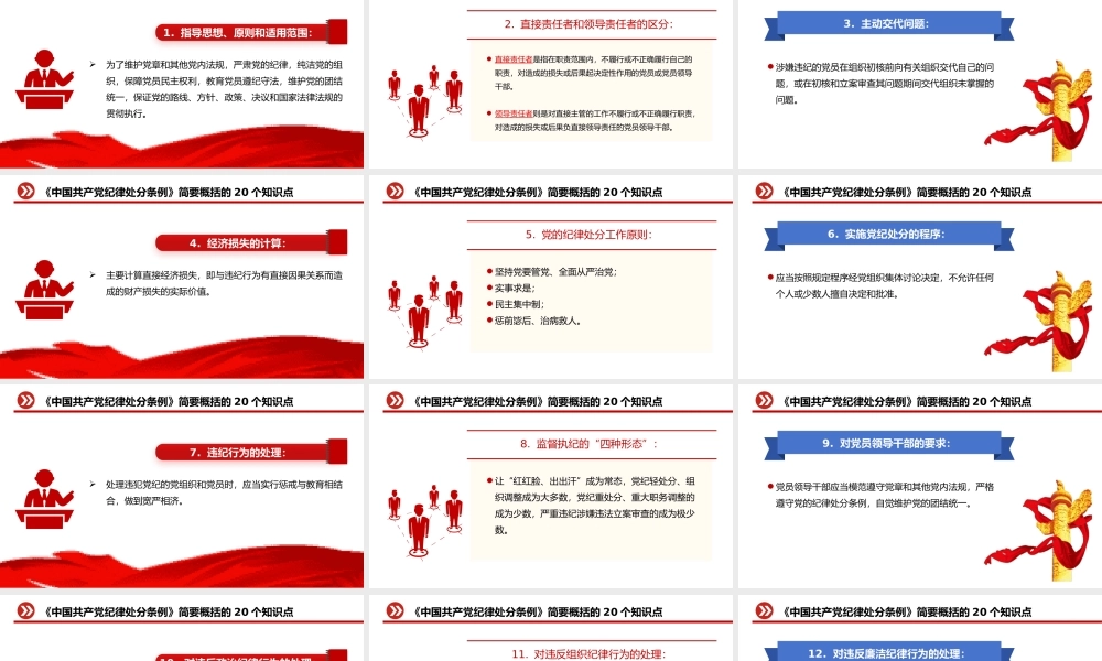 《中国共 产 党纪律处分条例》简要概括的20个知识点PPT