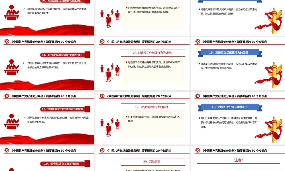 《中国共 产 党纪律处分条例》简要概括的20个知识点PPT