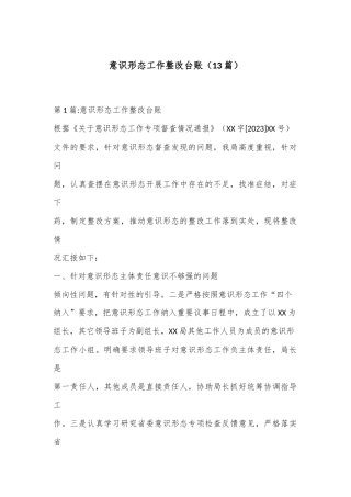 （13篇）意识形态工作整改台账