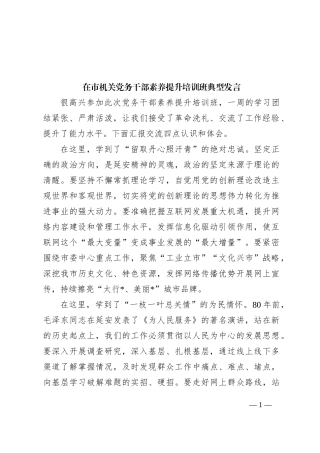 在市机关党务干部素养提升培训班典型发言