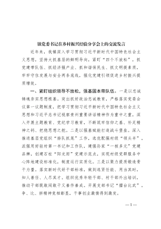 镇党委书记在乡村振兴经验分享会上的交流发言 (1)