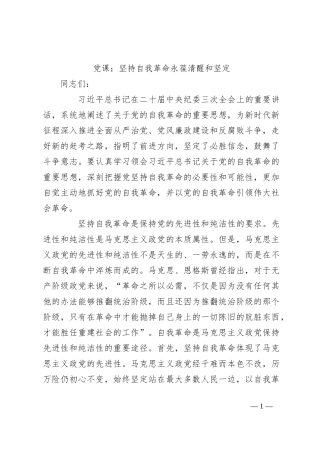 党课：坚持自我革命 永葆清醒和坚定
