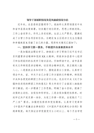 领导干部履职情况及党风廉政情况小结