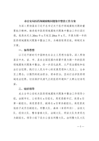 市公安局医药领域腐败问题集中整治工作方案