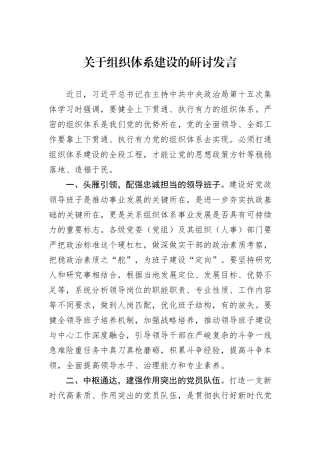 关于组织体系建设的研讨发言