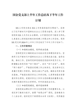 国企党支部上半年工作总结及下半年工作计划
