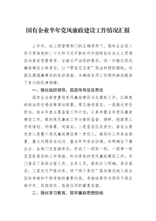 国有企业半年党风廉政建设工作情况汇报