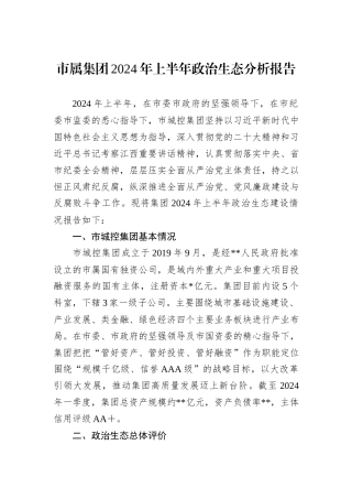 市属集团2024年上半年政治生态分析报告