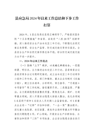 县应急局2024年以来工作总结和下步工作打算