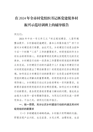 在2024年全市村党组织书记抓党建促乡村振兴示范培训班上的辅导报告