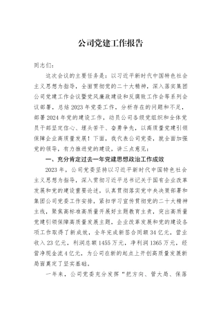 公司党建工作报告