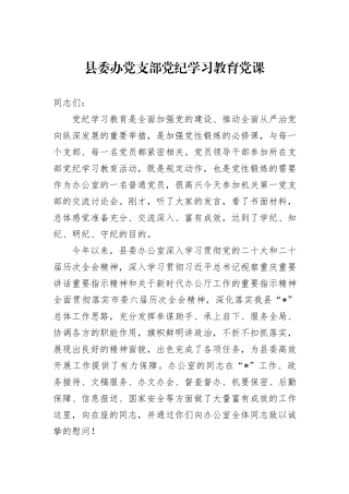 县委办党支部党纪学习教育党课