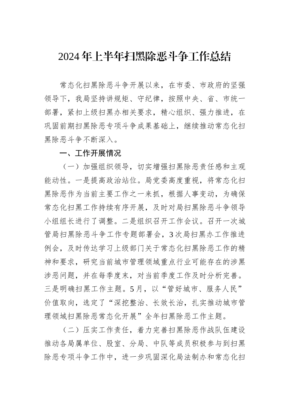 2024年上半年扫黑除恶斗争工作总结_第1页