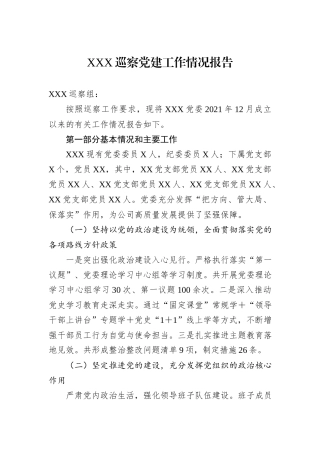 XXX巡察党建工作情况报告