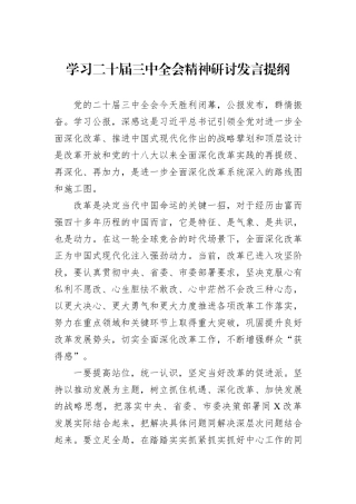 学习二十届三中全会精神研讨发言提纲