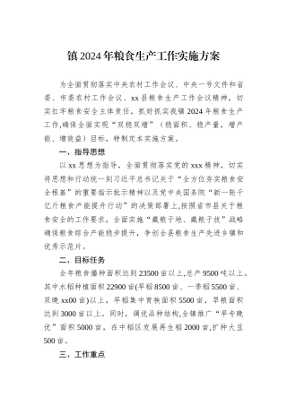 镇2024年粮食生产工作实施方案