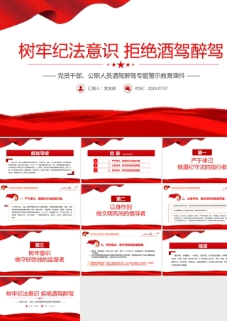 2024树牢纪法意识拒绝酒驾醉驾PPT党政风警示教育专题微党课