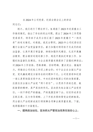 在2024年公司党委、纪委会商会议上的讲话