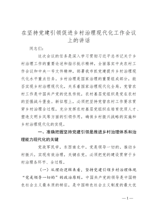 在坚持党建引领促进乡村治理现代化工作会议上的讲话