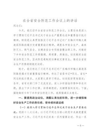在全省安全防范工作会议上的讲话