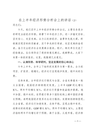 在上半年经济形势分析会上的讲话（2）