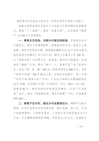 镇党委书记交流会上的发言：坚持向美而行 促进乡村振兴